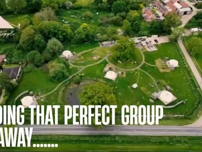 Aerial view of glamping site