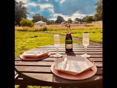 Picnic table with champagne