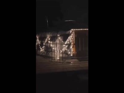 Lit yurt at night