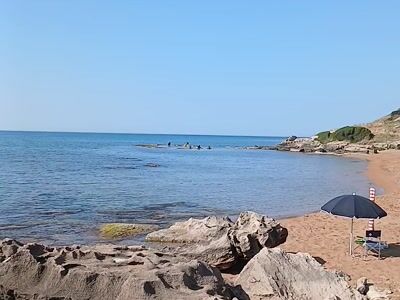 Rocky beach with sea